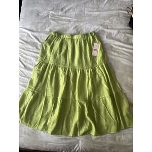 Nanette Lepore Tiered Midi Skirt Size M Lime Green Metallic Gold Sparkles NEW